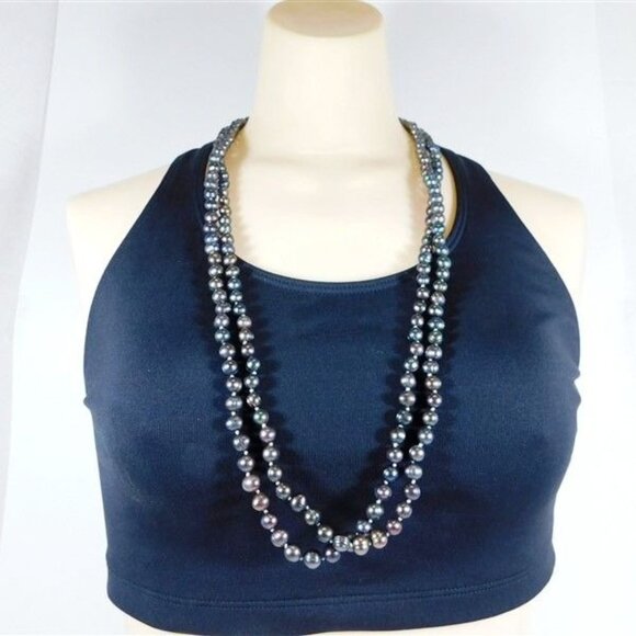 612/2389 64  Genuine Black Freshwater Pearl Knotted Necklace - Picture 2 of 3